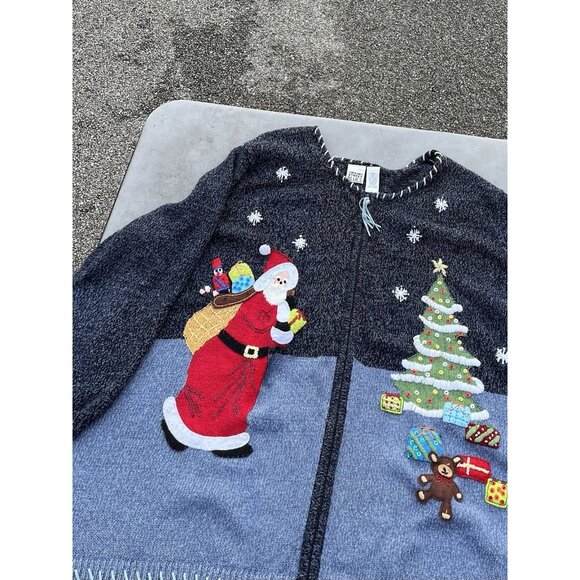 Main Street Blues Vintage 90s Christmas Holiday Knit Zip Cardigan Sweater 3X - Picture 1 of 14
